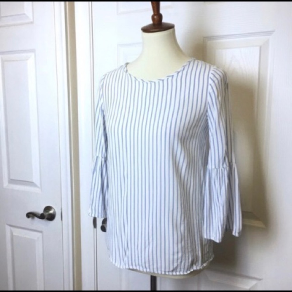 Zara striped bell sleeve top, M